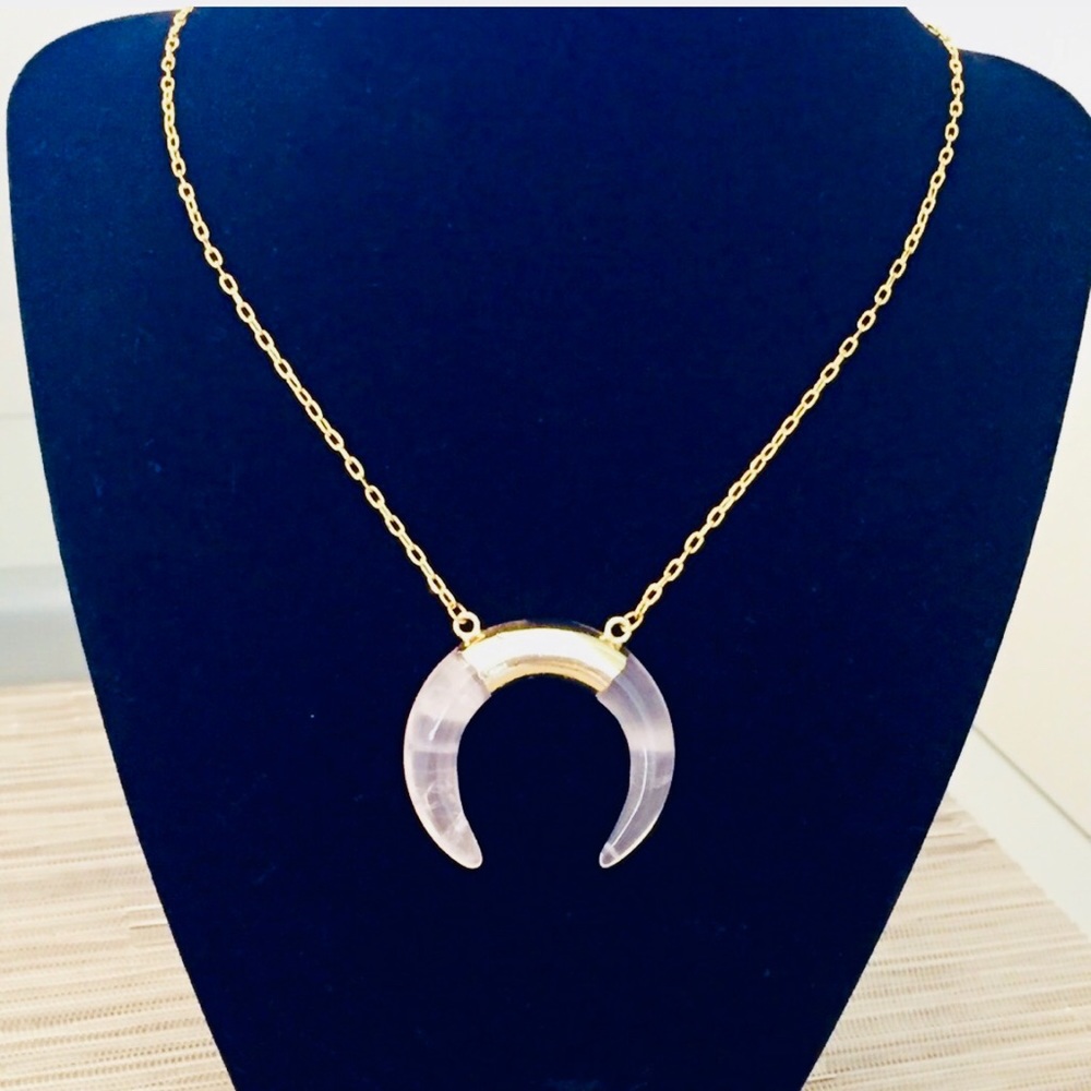 Rose Quartz Horn Crescent Necklace - Picture 4 of 4